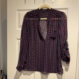 Sweet Rain Navy and Pink Chevron Blouse